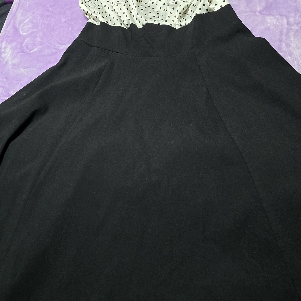 Beautiful Dress With Black Bottom & White Silky Top With Black Pooka Dots
